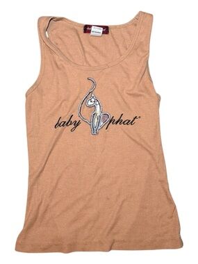 Baby Phat Women's Embroidered Cat Tank Top Large Brown